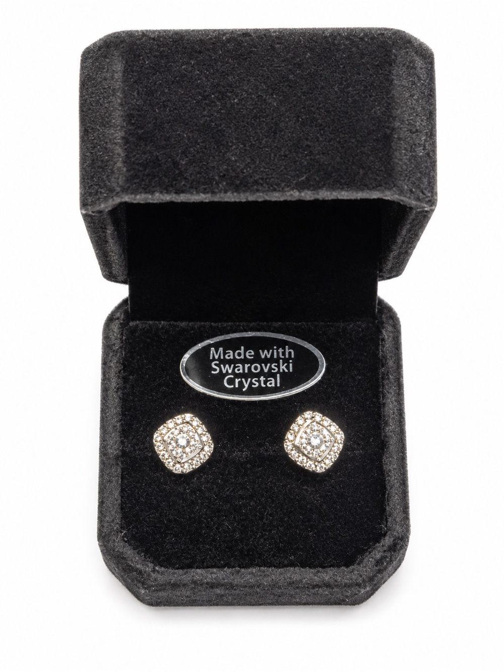 Swarovski Crystal Silver-Tone Cushion Halo Stud Earrings NIB